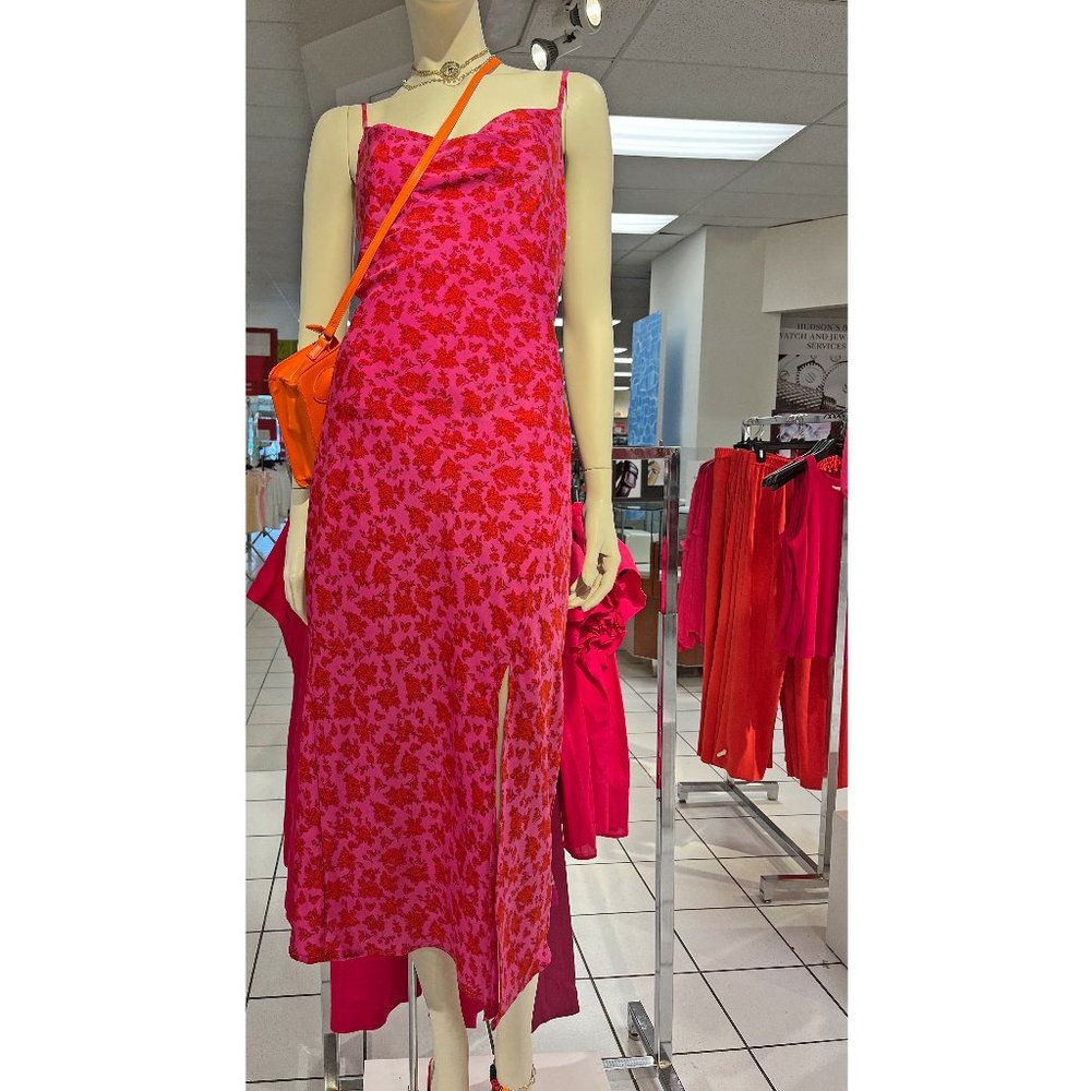 DEX slip dress, hot pink with roses print